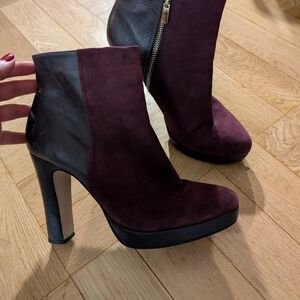 Dune London Burgundy and Black Heeled Boots